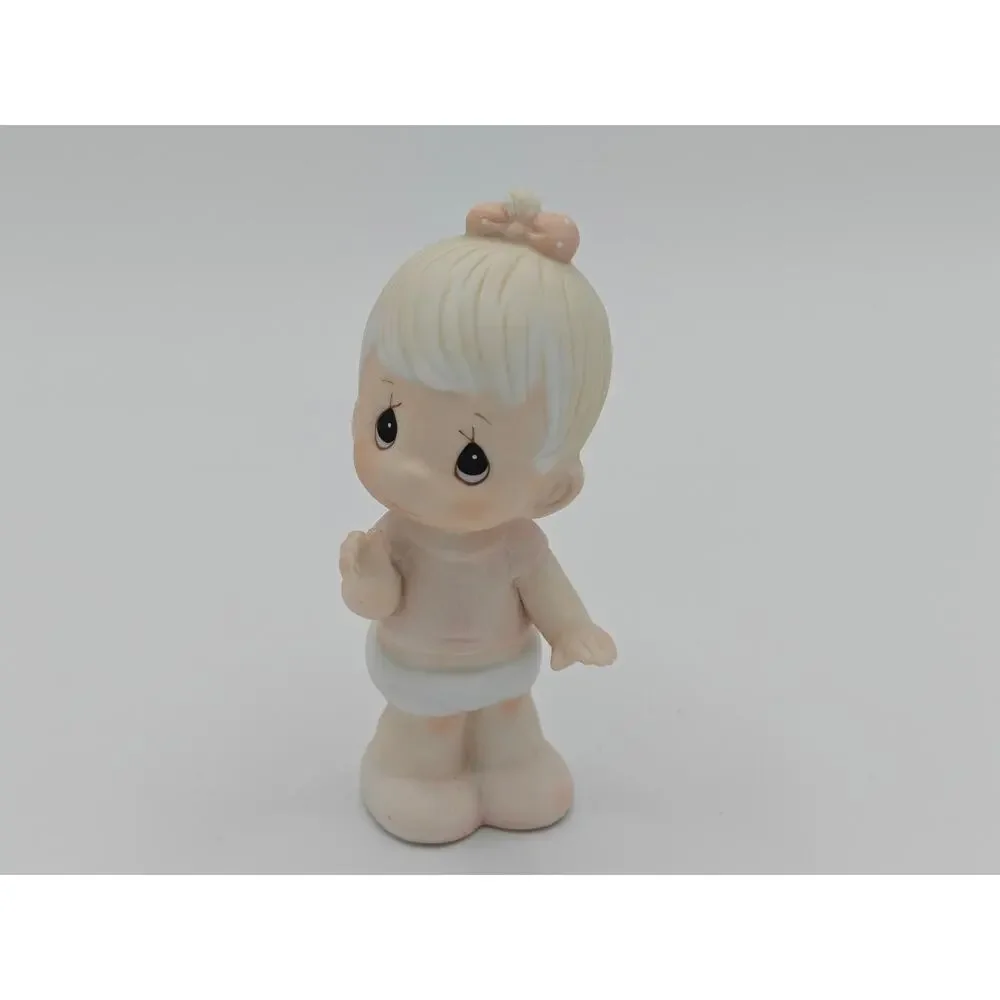 Precious Moments E2852B Enesco Figurine Baby Girl Standing Pink Dress Bow 1983